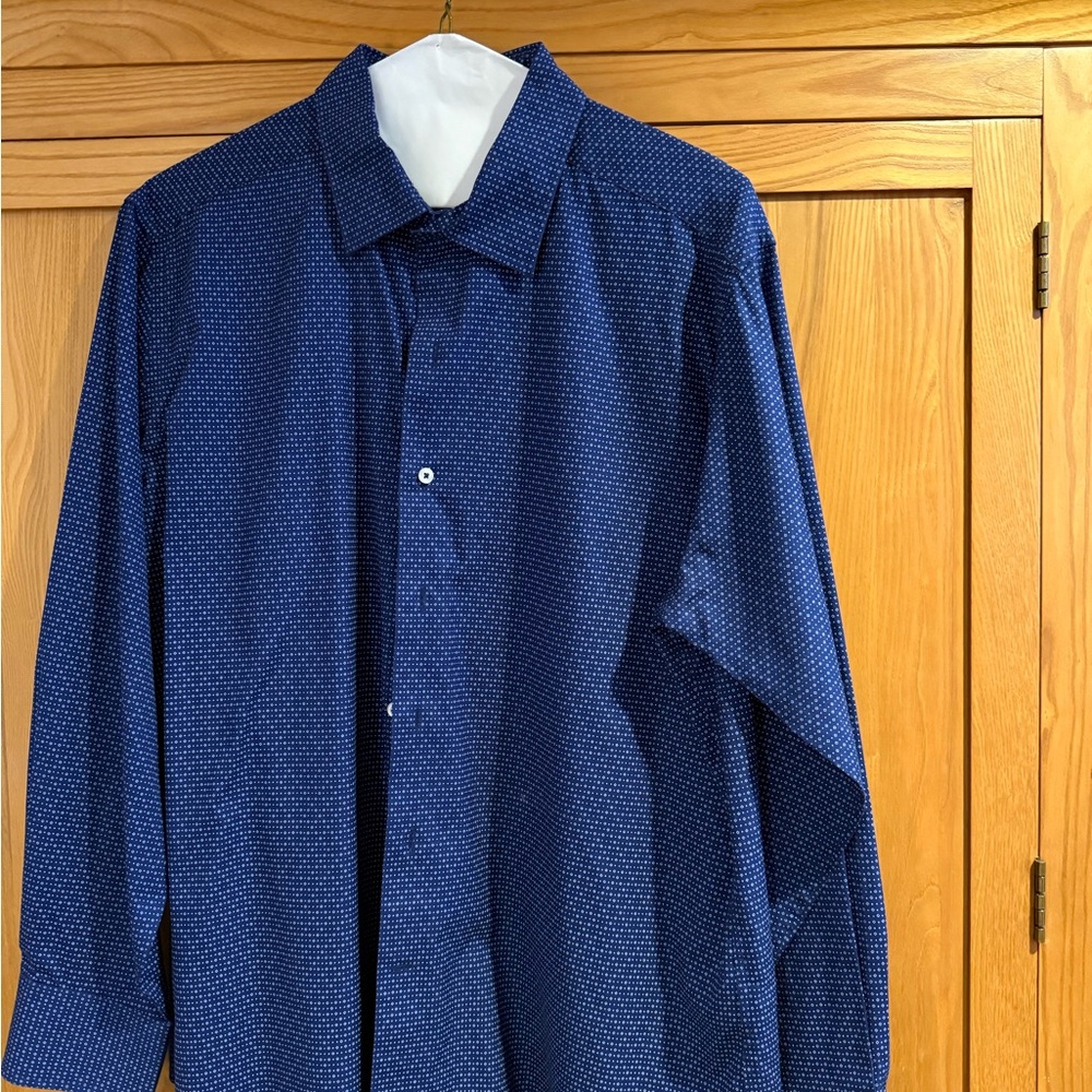 David Donahue Navy Geometric Dress Shirt